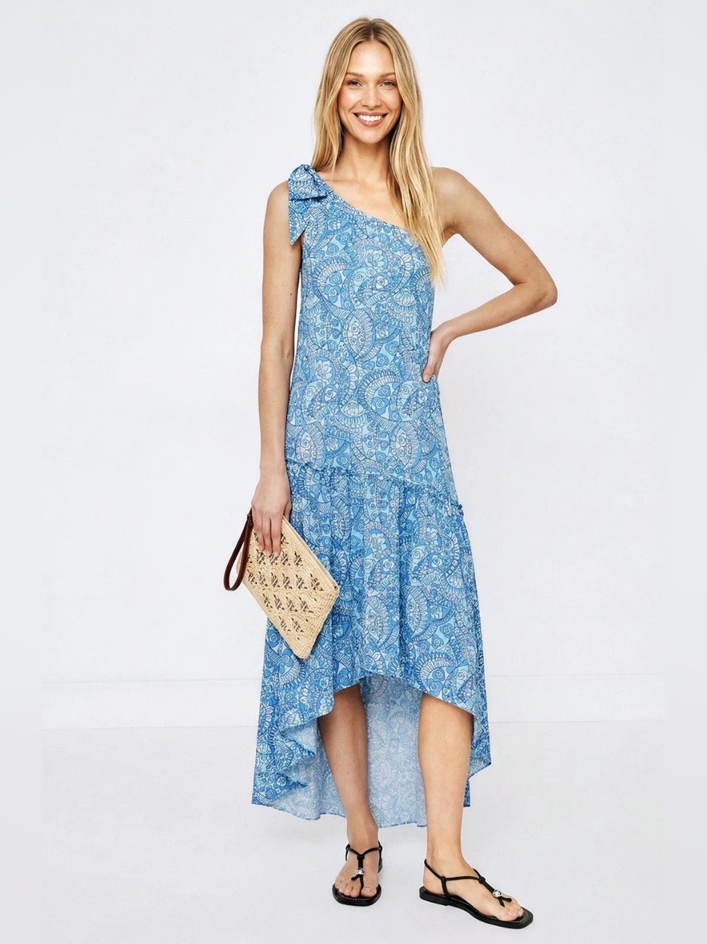 Paloma Blue~One-Shoulder Paisley High-Low Giselle Maxi Dress~Size Medium~$348~
